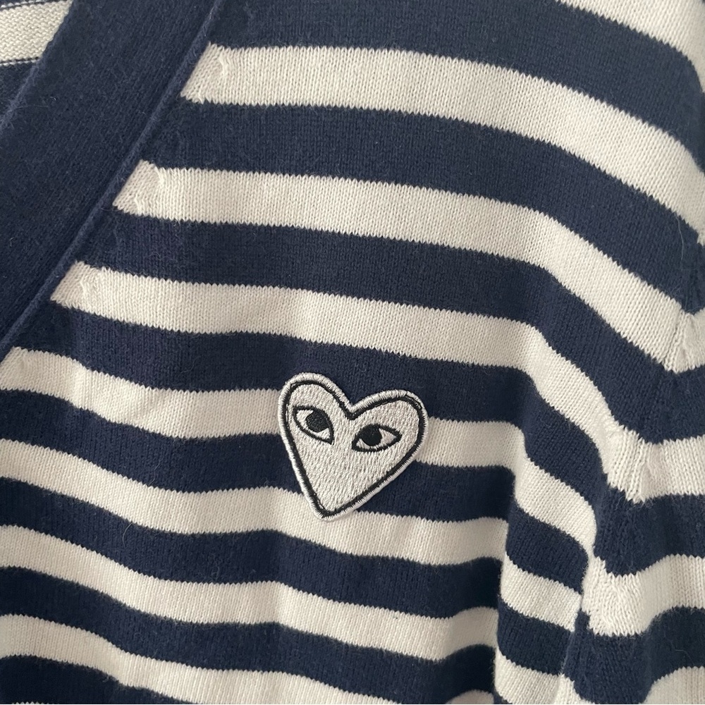 Comme Des Garcons Play Red Heart Stripped Knit Sweater Blue - Picture 3 of 8
